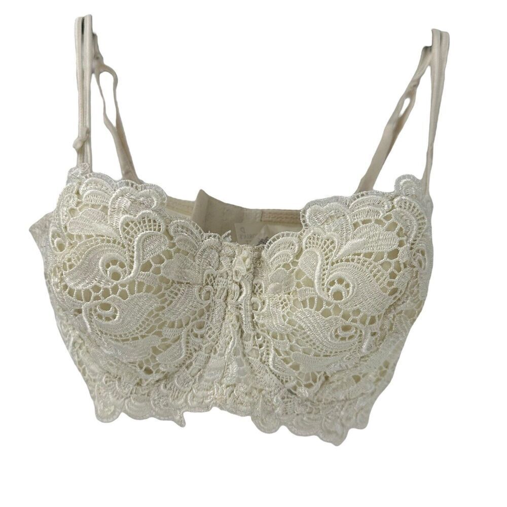 Victorias Secret Bra Vintage 90s Lace Balconette Size 34D Ivory White Underwired